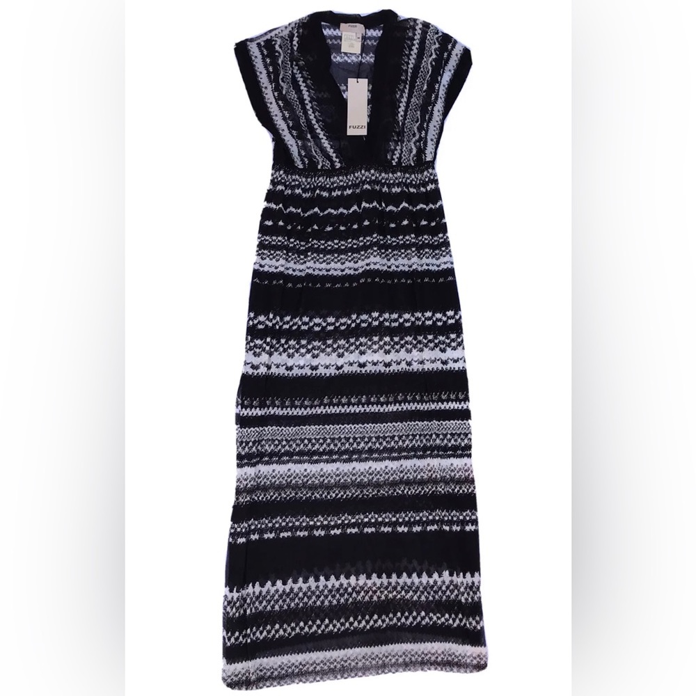 FUZZI Jean Paul Gaultier Women Black White high slit  Mesh Dress Size Medium NWT